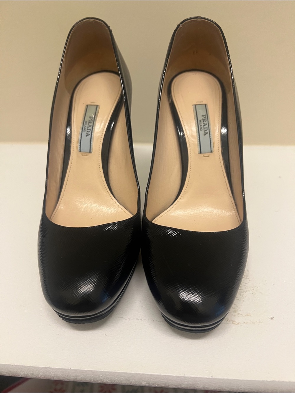 Prada Black Patent Leather Platform Pumps